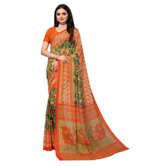 Generic Women's Renial Georgette Floral Printed Sarees (Peacock Green, 5-6 Mtrs)