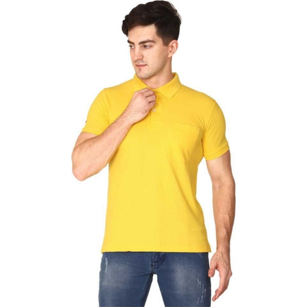 Generic Men's Half Sleeve Polo Collar Cotton T Shirt (Yellow)