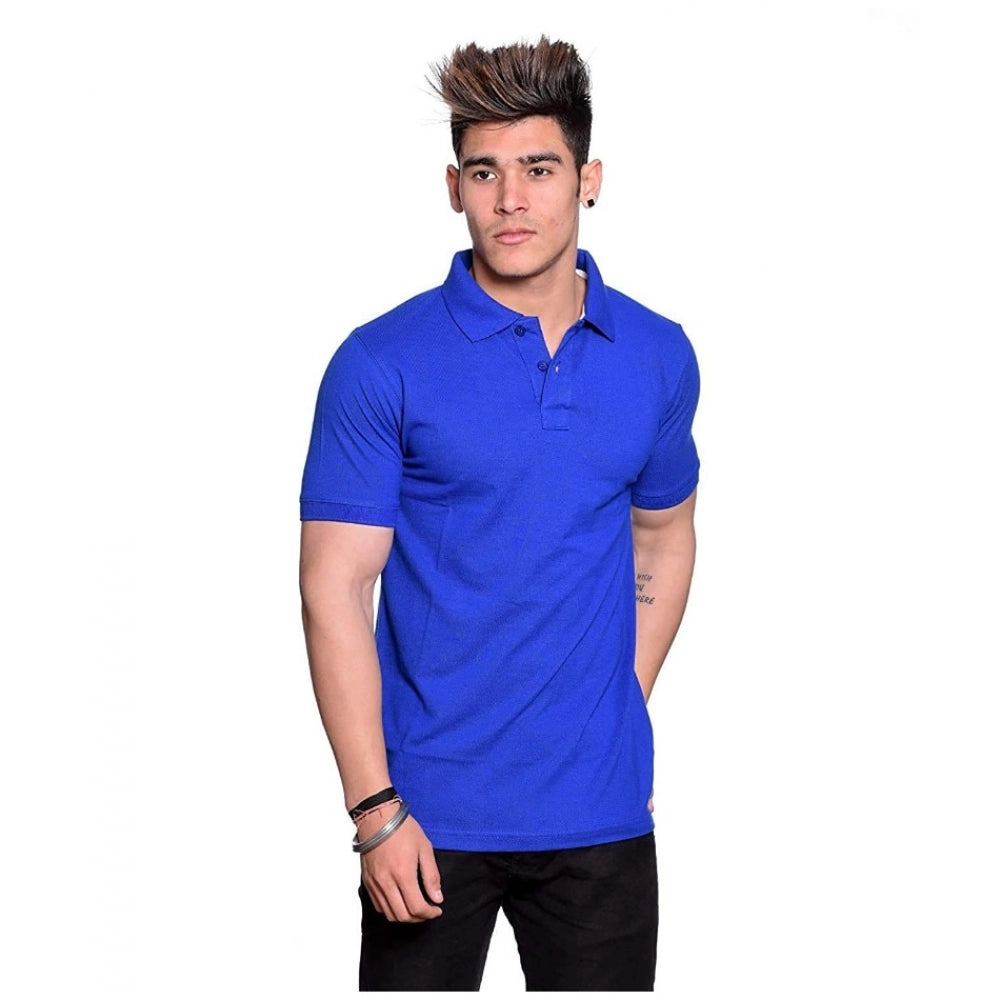 Generic Men's Half Sleeve Polo Collar Cotton T Shirt (Royal Blue)