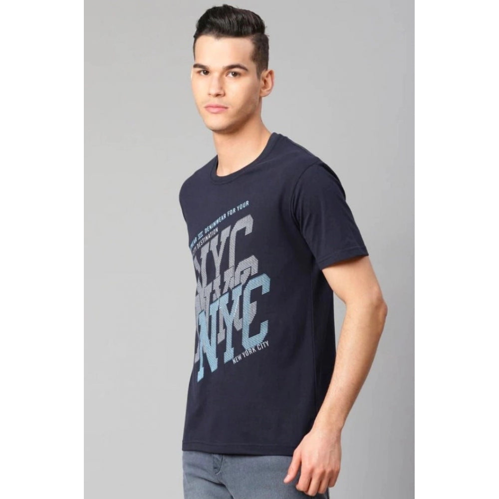 Generic Men's Half Sleeve Round Neck Cotton T Shirt (Navy Blue)