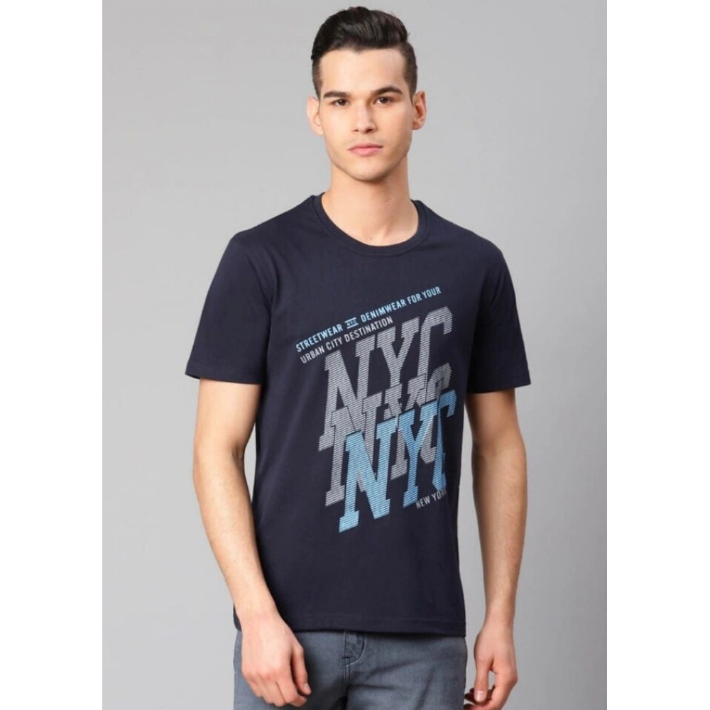 Generic Men's Half Sleeve Round Neck Cotton T Shirt (Navy Blue)