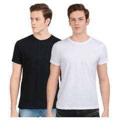 Generisches Herren-T-Shirt aus Polyester mit halben Ärmeln und Rundhalsausschnitt (Schwarz und Weiß)