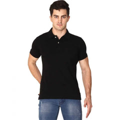 Generic Men's Half Sleeve Polo Collar Cotton T Shirt (Black)