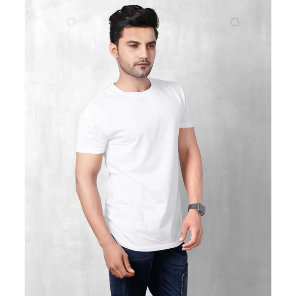 Generic Men's Half Sleeve Round Neck Polyester T Shirt (White)