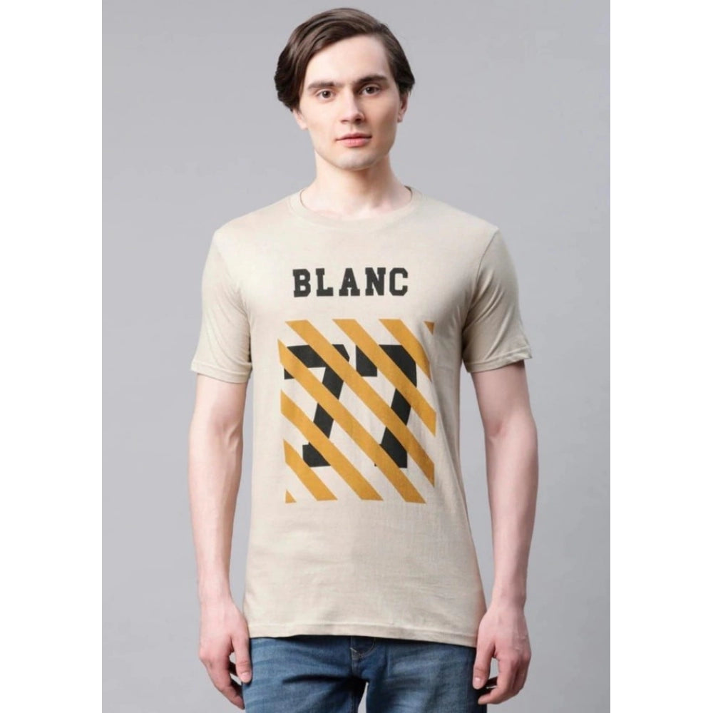 Generisches Herren-T-Shirt aus Baumwolle mit halben Ärmeln und Rundhalsausschnitt (Beige)