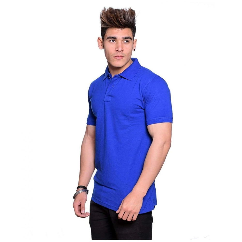 Generic Men's Half Sleeve Polo Collar Cotton T Shirt (Royal Blue)