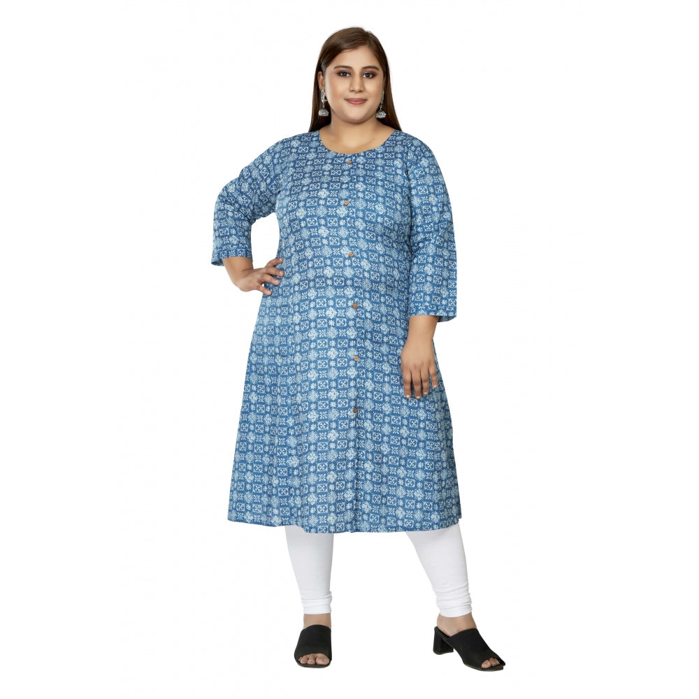 Generisches Damen-Kurti mit 3/4-Ärmeln, normaler Druck, reine Baumwolle, Prinzessschnitt, A-Linie (blau)