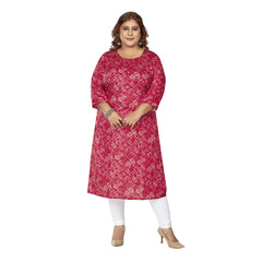 Generisches Damen-Kurti mit 3/4-Ärmeln und goldenem Foliendruck, gerade geschnittenes Kapsel-Baumwoll-Kurti (Pink)