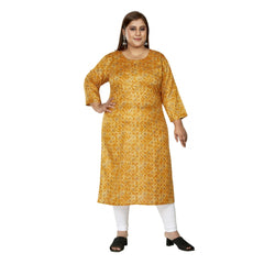 Generic Women's Casual 3/4th Sleeve Golden Foil Printed Capsule Cotton Straight Kurti (Yellow)