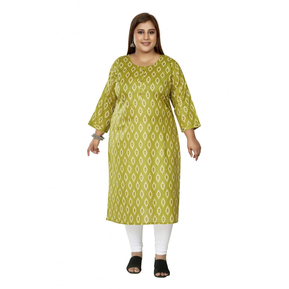 Generic Women's Casual 3/4th Sleeve Ikkat Printed Pure Cotton Straight Kurti (Pista Green)