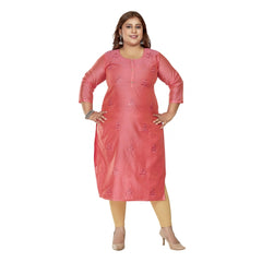 Generisches Damen-Kurti mit 3/4-Ärmeln, bestickter Viskose und geradem Bein (Rosa)