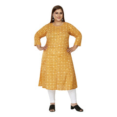 Generic Women's Casual 3/4th Sleeve Regular Printed Pure Cotton Prince Cut A-Line Kurti (Yellow)