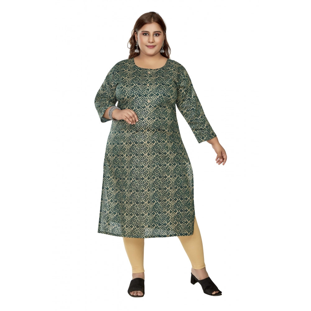 Generisches Damen-Kurti mit 3/4-Ärmeln und goldenem Foliendruck, gerade geschnittenes Kapsel-Baumwoll-Kurti (Dunkelgrün)