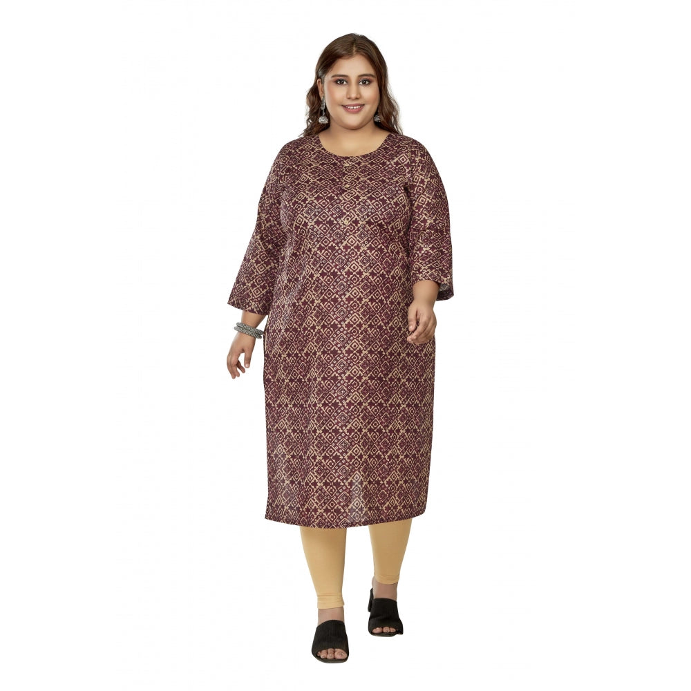 Generisches Damen-Kurti mit 3/4-Ärmeln und goldenem Foliendruck, gerade geschnittenes Kapsel-Baumwoll-Kurti (Kastanienbraun)