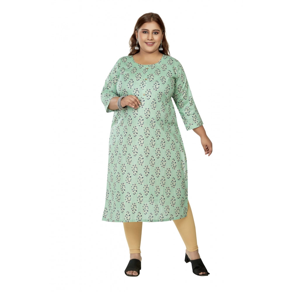 Generisches Damen-Kurti mit 3/4-Ärmeln und Goldfoliendruck aus reiner Baumwolle, gerade geschnitten (Pistaziengrün)