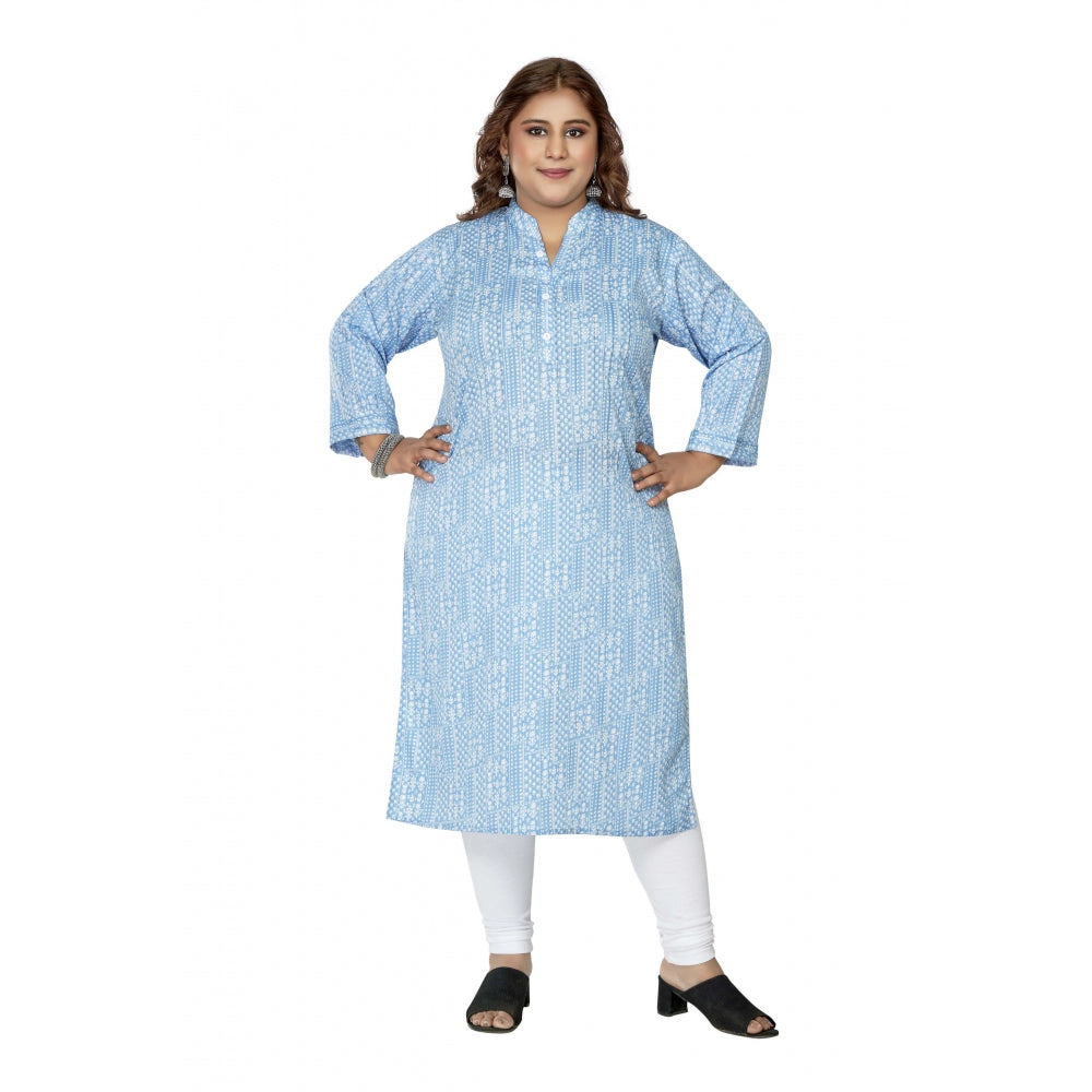 Generisches, lässiges Kurti mit 3/4-Ärmeln für Damen, vollständig bedruckt, importiertes Synthetix, gerades Bein (blau)