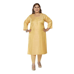 Generic Women's Casual 3/4th Sleeve Mirror Embroidered Rayon Straight Kurti (Tan)