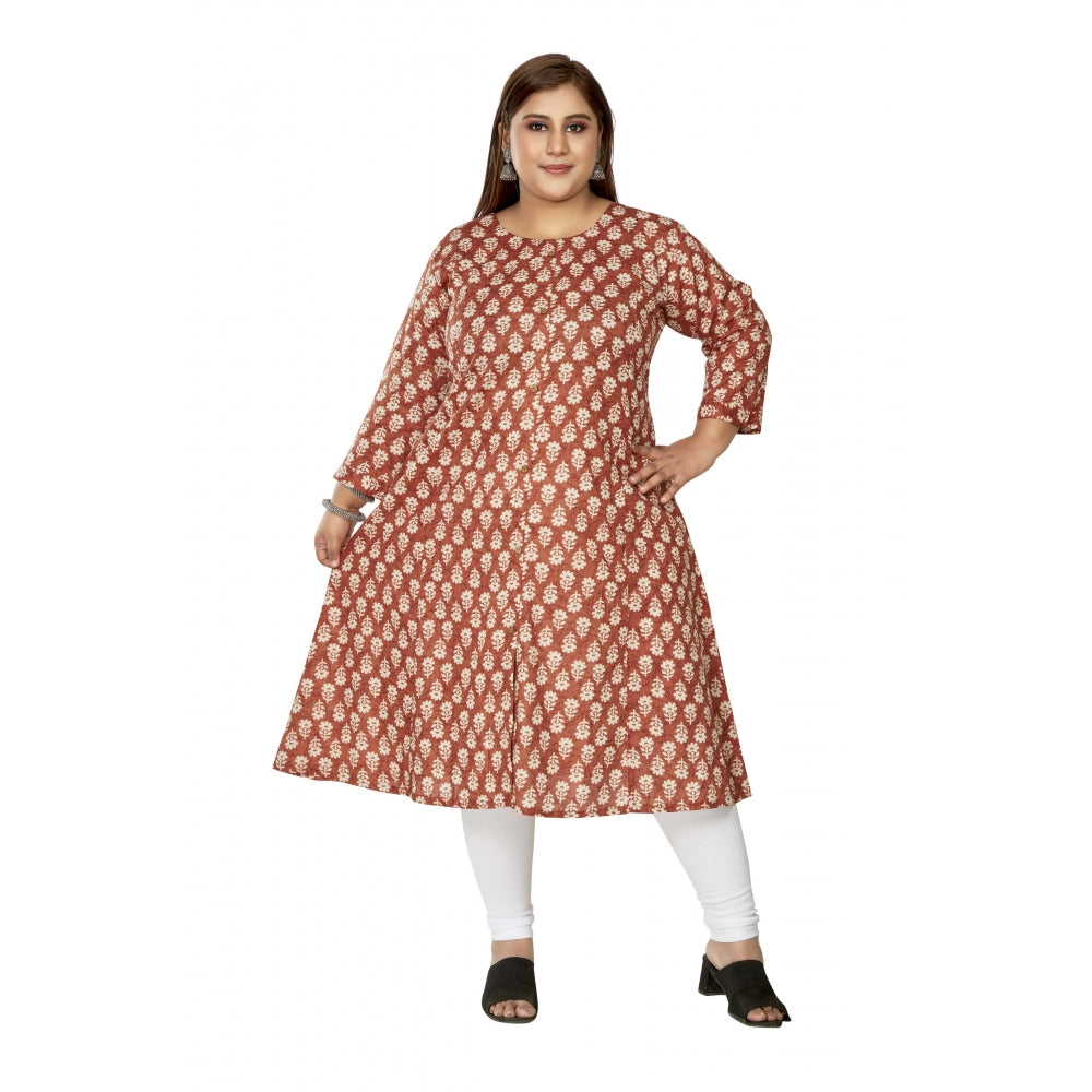 Generic Women's Casual 3/4th Sleeve Printed Pure Cotton Prince Cut A-Line Kurti (Red)