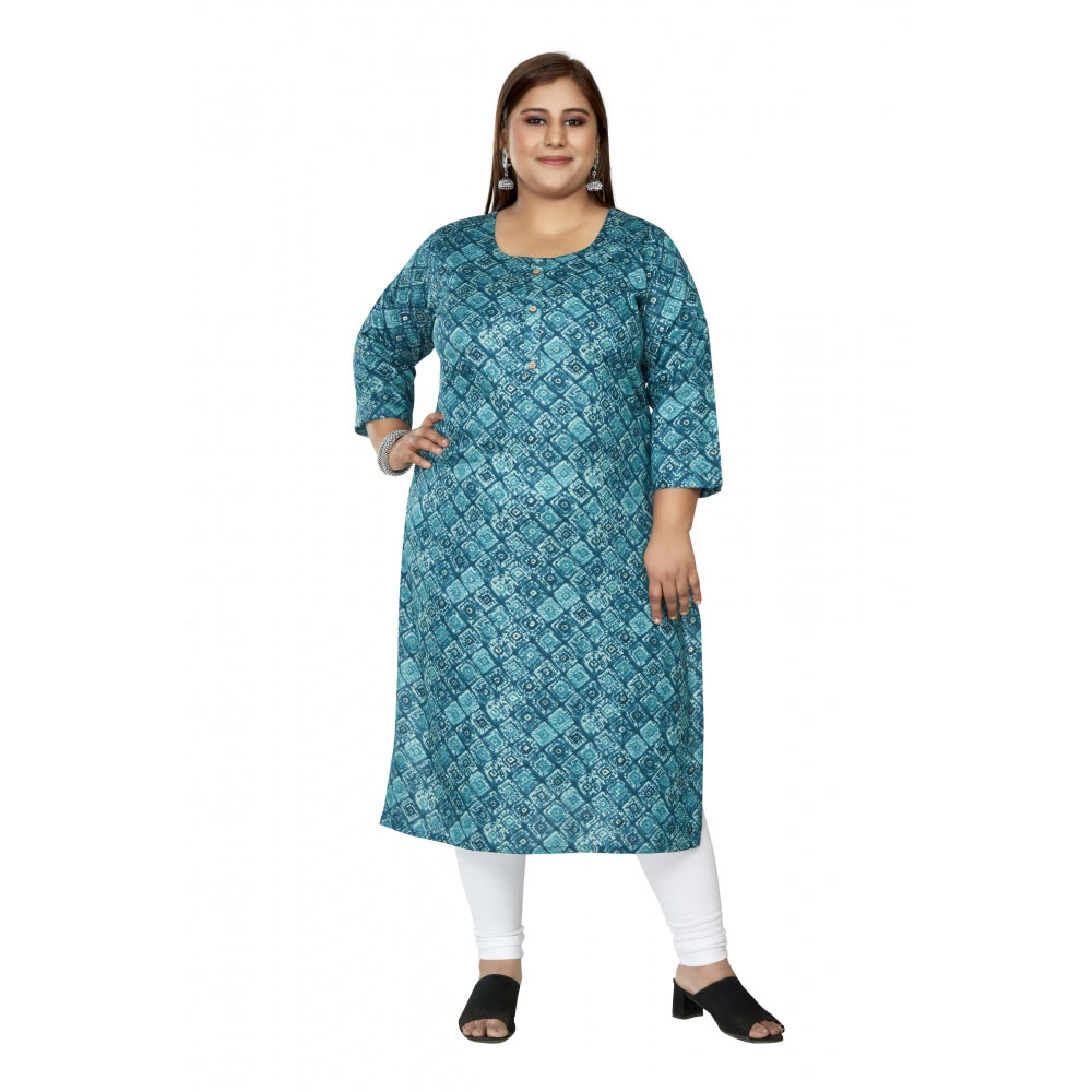 Generic Women's Casual 3/4th Sleeve Golden Foil Printed Capsule Cotton Straight Kurti (Green)