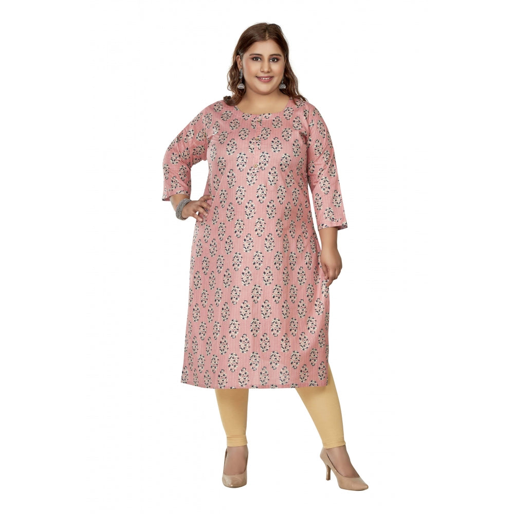 Generisches Damen-Kurti mit 3/4-Ärmeln und Goldfoliendruck aus reiner Baumwolle, gerade geschnitten (Corel Pink)