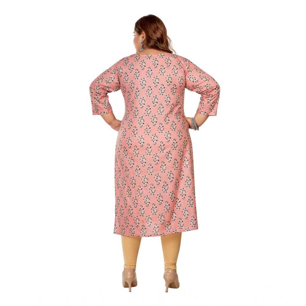 Generisches Damen-Kurti mit 3/4-Ärmeln und Goldfoliendruck aus reiner Baumwolle, gerade geschnitten (Corel Pink)