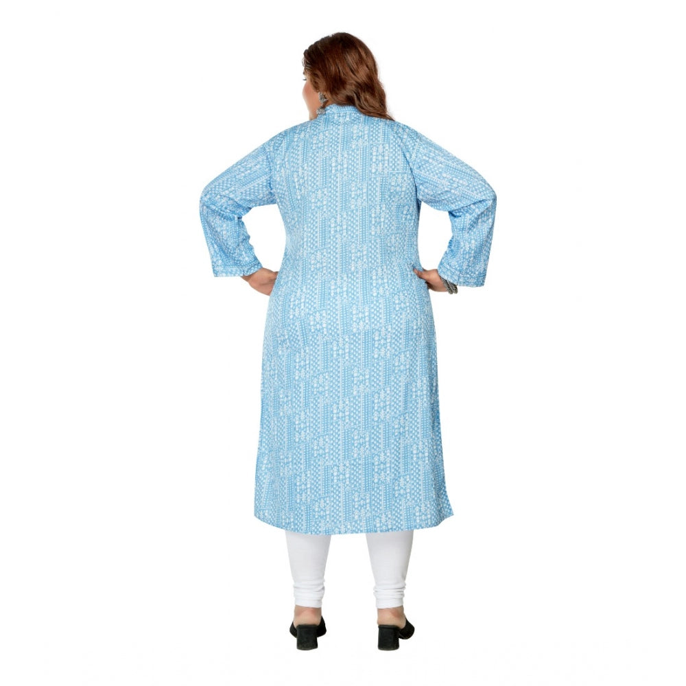 Generisches, lässiges Kurti mit 3/4-Ärmeln für Damen, vollständig bedruckt, importiertes Synthetix, gerades Bein (blau)