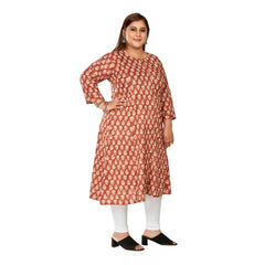 Generic Women's Casual 3/4th Sleeve Printed Pure Cotton Prince Cut A-Line Kurti (Red)