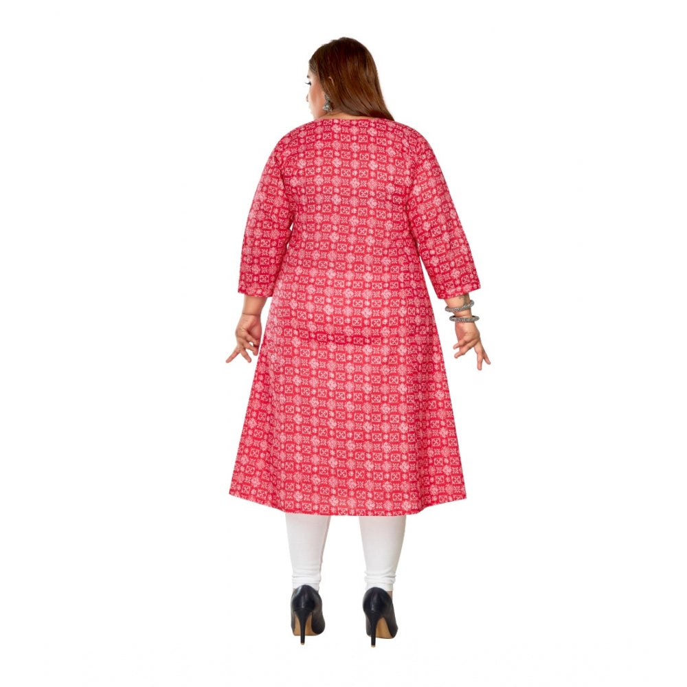 Generisches Damen-Kurti mit 3/4-Ärmeln, normalem Druck, aus reiner Baumwolle, Prinzessschnitt, A-Linie (Rosa)