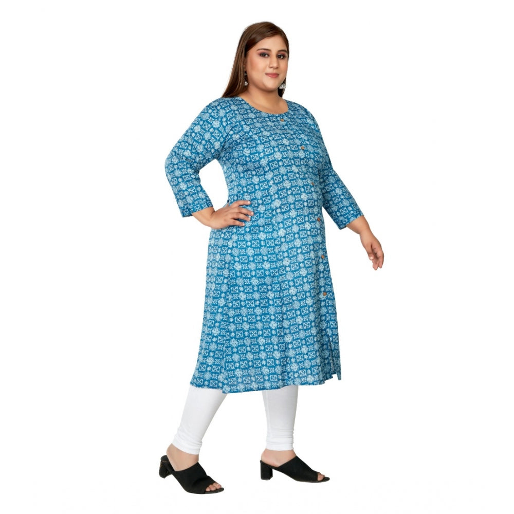 Generisches Damen-Kurti mit 3/4-Ärmeln, normaler Druck, reine Baumwolle, Prinzessschnitt, A-Linie (blau)