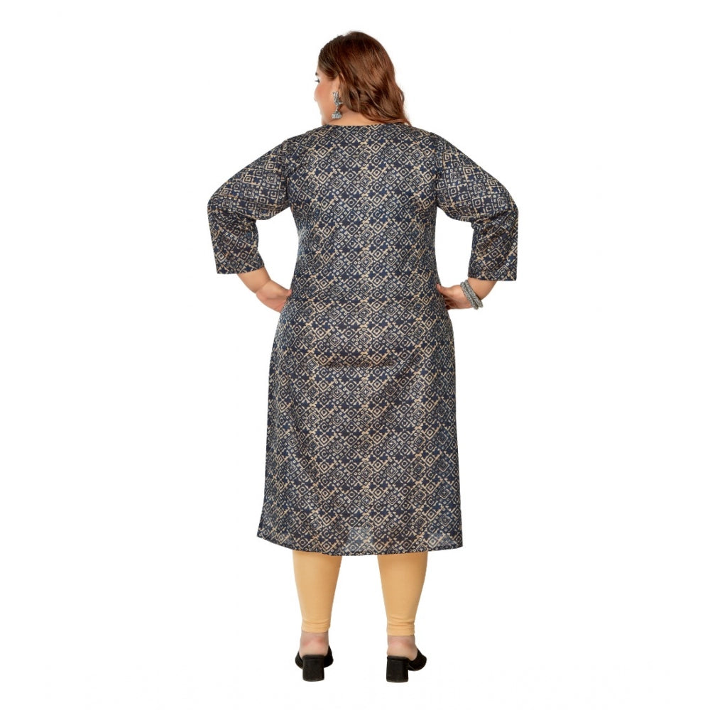 Generisches Damen-Kurti mit 3/4-Ärmeln und goldenem Foliendruck, gerade geschnittenes Kapsel-Baumwoll-Kurti (Marineblau)