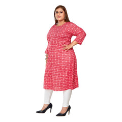 Generic Women's Casual 3/4th Sleeve Regular Printed Pure Cotton Prince Cut A-Line Kurti (Pink)