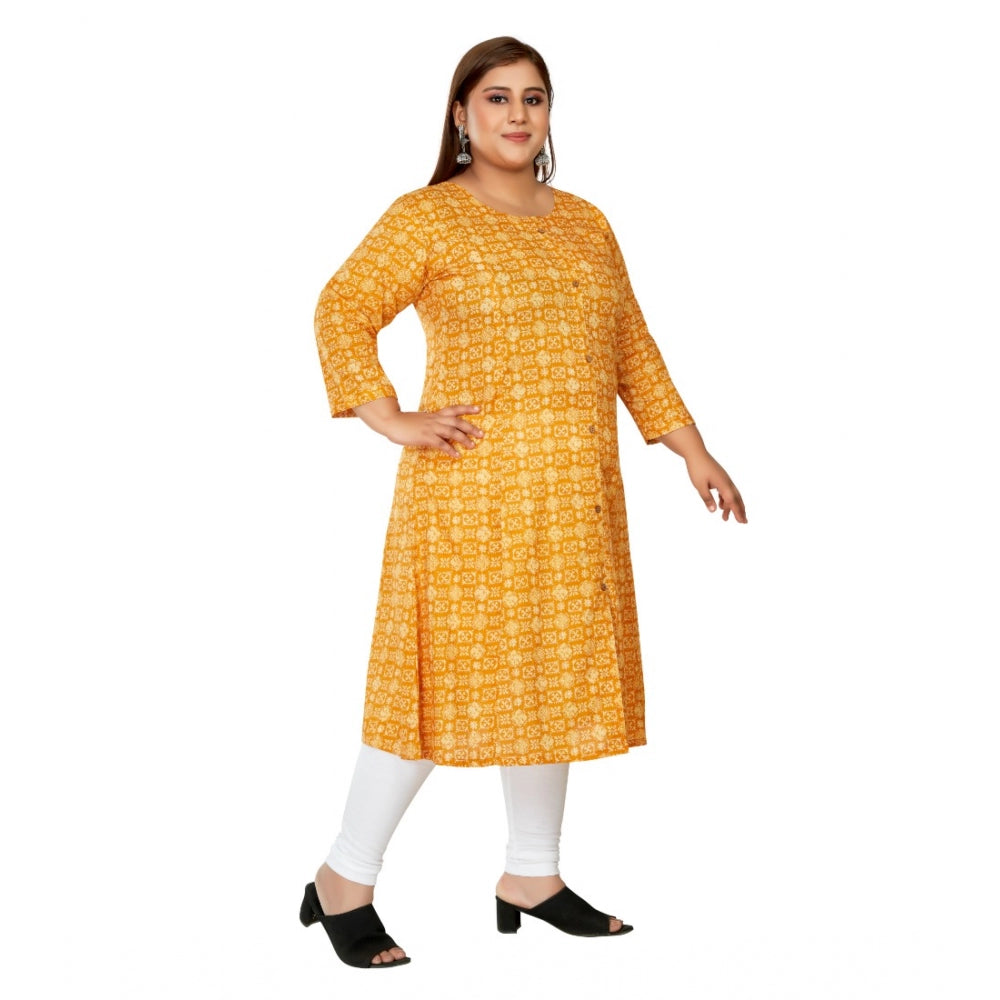 Generic Women's Casual 3/4th Sleeve Regular Printed Pure Cotton Prince Cut A-Line Kurti (Yellow)