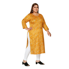 Generic Women's Casual 3/4th Sleeve Golden Foil Printed Capsule Cotton Straight Kurti (Yellow)