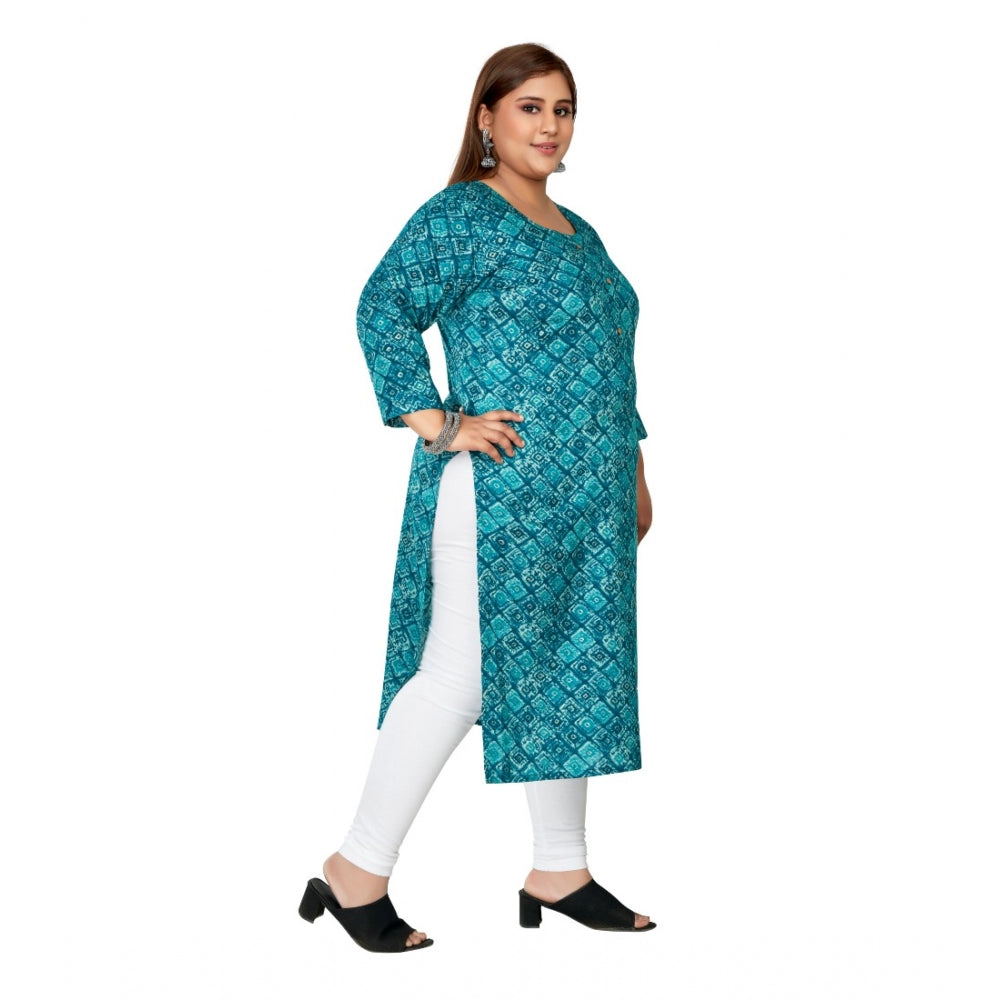 Generic Women's Casual 3/4th Sleeve Golden Foil Printed Capsule Cotton Straight Kurti (Green)