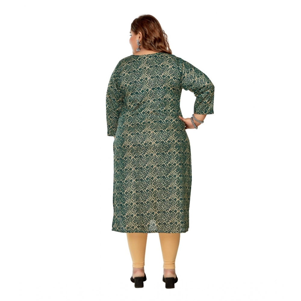 Generisches Damen-Kurti mit 3/4-Ärmeln und goldenem Foliendruck, gerade geschnittenes Kapsel-Baumwoll-Kurti (Dunkelgrün)