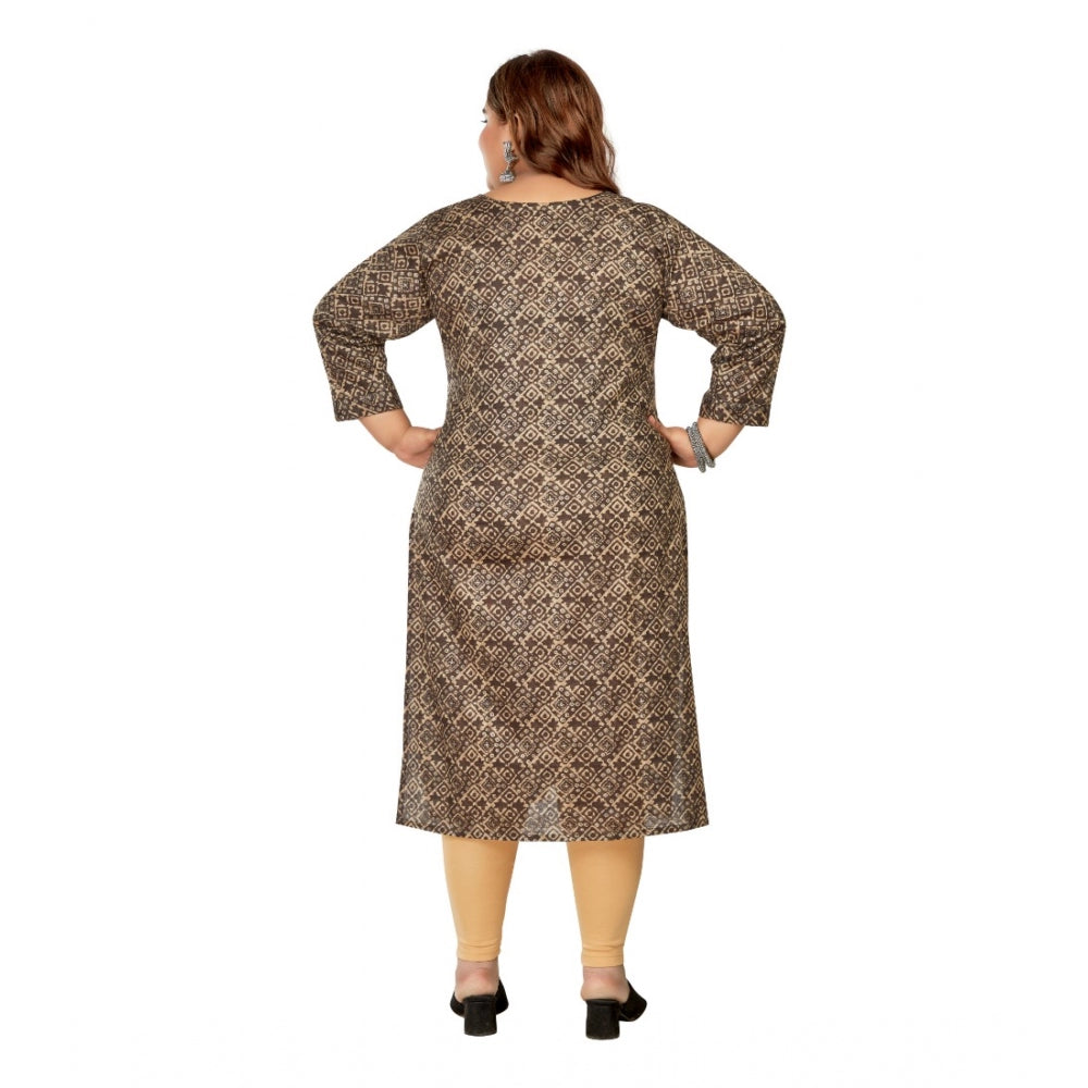 Generisches Damen-Kurti aus lässiger Baumwolle mit 3/4-Ärmeln und goldenem Foliendruck (braun)