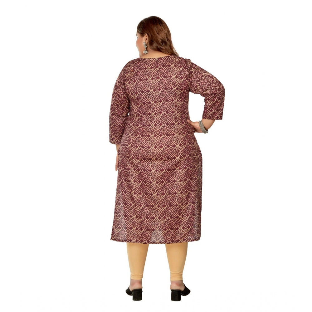 Generisches Damen-Kurti mit 3/4-Ärmeln und goldenem Foliendruck, gerade geschnittenes Kapsel-Baumwoll-Kurti (Kastanienbraun)