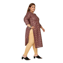 Generic Women's Casual 3/4th Sleeve Golden Foil Printed Capsule Cotton Straight Kurti (Maroon)