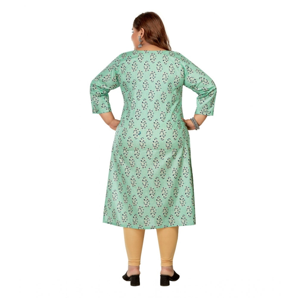 Generisches Damen-Kurti mit 3/4-Ärmeln und Goldfoliendruck aus reiner Baumwolle, gerade geschnitten (Pistaziengrün)