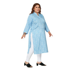 Generic Women's Casual 3/4th Sleeve Full printed Imported Synthetix Straight Kurti (Blue)