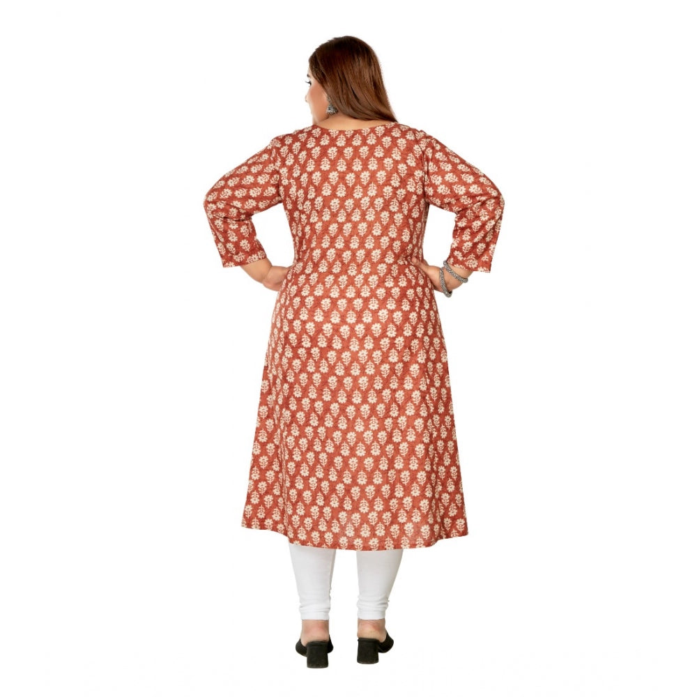 Generisches Damen-Kurti mit 3/4-Ärmeln, bedruckt, reine Baumwolle, Prinzessschnitt, A-Linie (rot)