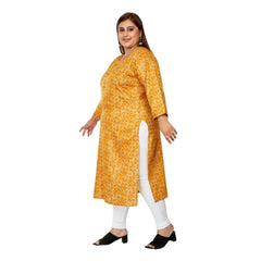 Generic Women's Casual 3/4th Sleeve Golden Foil Printed Capsule Cotton Straight Kurti (Yellow)