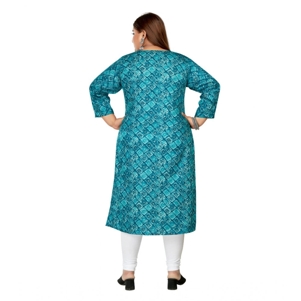 Generic Women's Casual 3/4th Sleeve Golden Foil Printed Capsule Cotton Straight Kurti (Green)