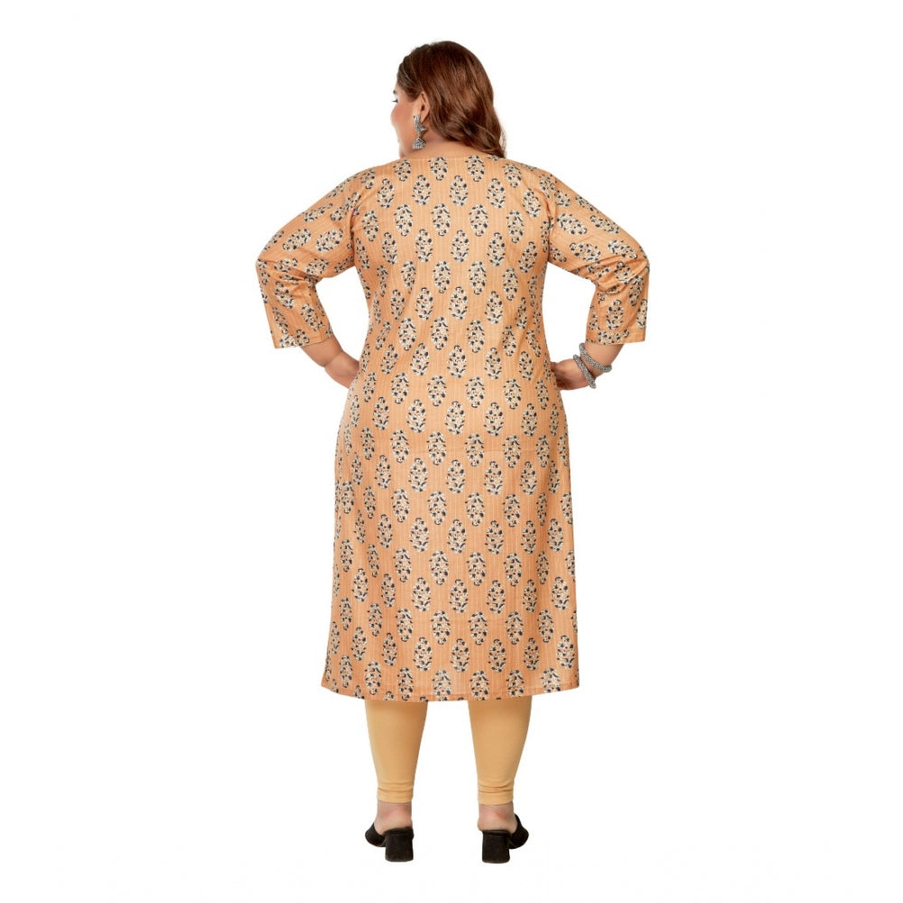 Generisches Damen-Kurti mit 3/4-Ärmeln, geradem Schnitt und Goldfoliendruck aus reiner Baumwolle (Hellorange)