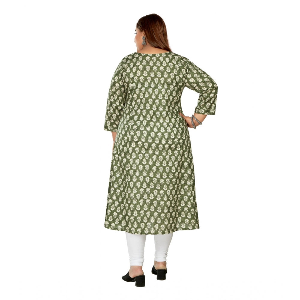 Generisches Damen-Kurti mit 3/4-Ärmeln, bedruckt, reine Baumwolle, Prinzessschnitt, A-Linie (grün)