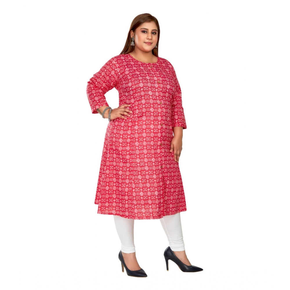 Generisches Damen-Kurti mit 3/4-Ärmeln, normalem Druck, aus reiner Baumwolle, Prinzessschnitt, A-Linie (Rosa)