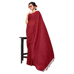 Generische Saris aus Baumwollmischung mit Streifenmuster für Damen (Kastanienbraun, 5–6 m)