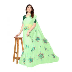 Generic Women's Organza Floral Pattern Sarees (Parrot Green, 5-6 Mtrs)