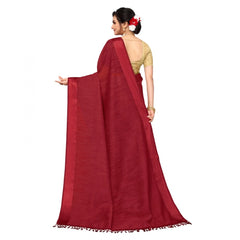 Generic Women's Cotton Blend Stripe Pattern Sarees (Maroon, 5-6 Mtrs)