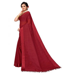 Generic Women's Cotton Blend Stripe Pattern Sarees (Maroon, 5-6 Mtrs)